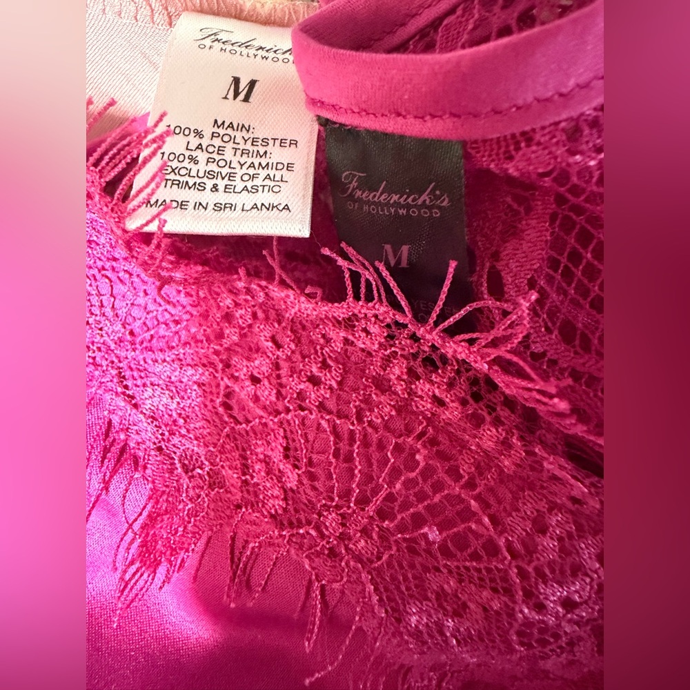 Frederick's of Hollywood Fuchsia Lace Chemise - Picture 2 of 4